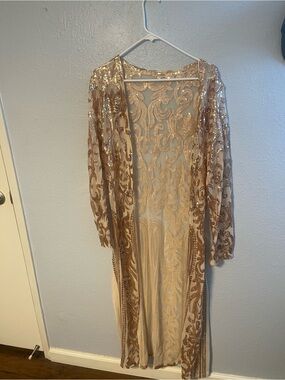 Rose gold  Sheer Duster Cardigan